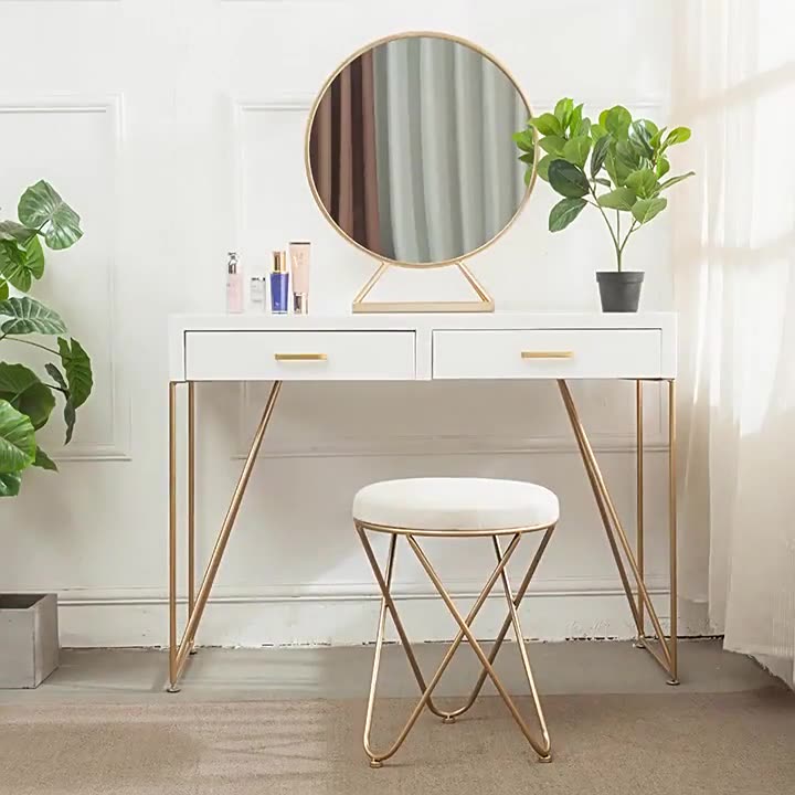 Nordic iron art makeup table, dressing table, Ins influencer, light luxury makeup table, bedroom, boudoir, girls’ room, mirror table