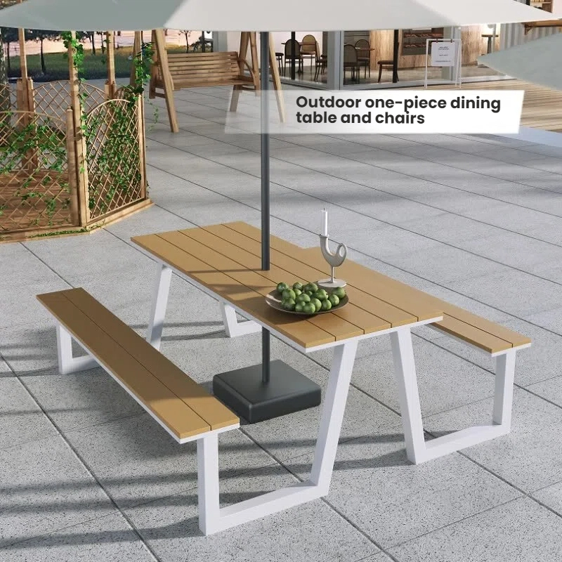 Outdoor patio table and chair set, commercial outdoor display, integrated dining table and chair, scenic area open-air square, umbrella-equipped leisure table and chair