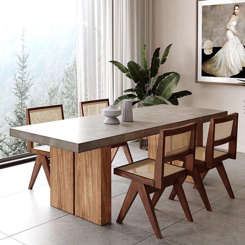 solid wood conference table, vintage cement gray dining table, simple rectangular home desk, workstation, negotiation table