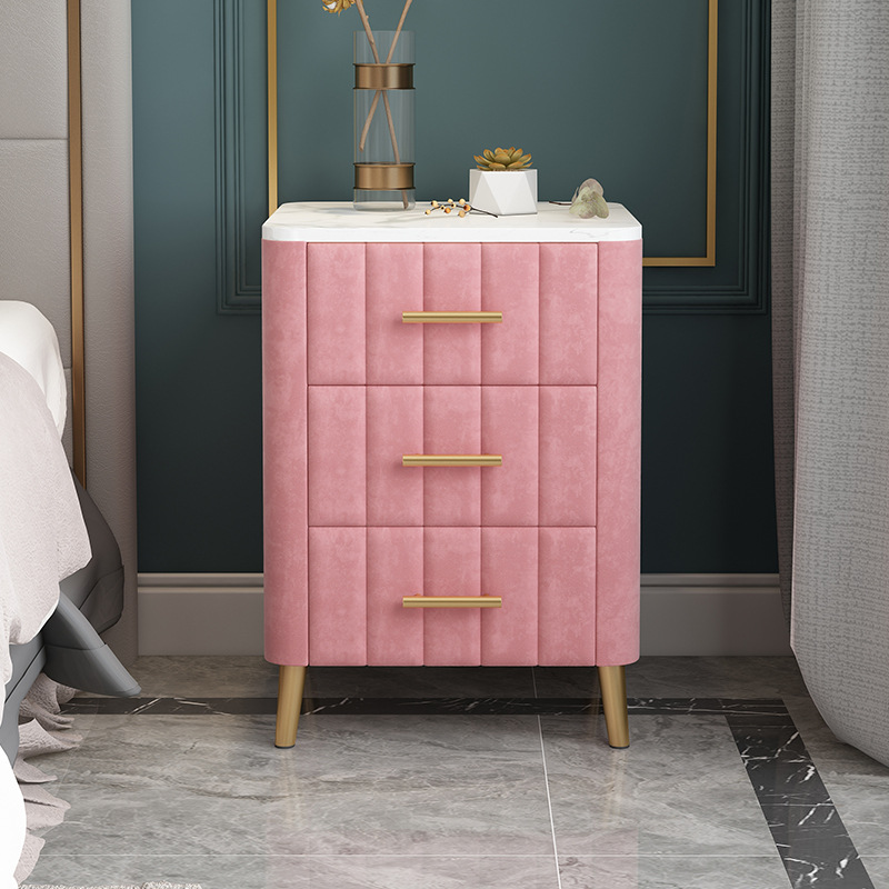 Nordic light luxury marble bedside table with velvet cloth and drawers, popular on Instagram, suitable for bedroom storage and organization